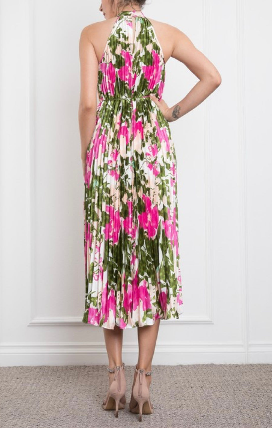 Paula Pleated Satin Midi Dress